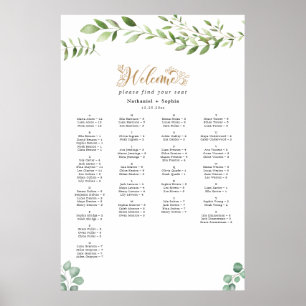 Affiche Carte de siège Alphabétique Gold Greenery