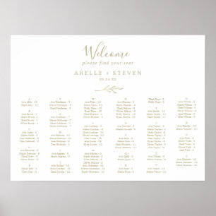 Affiche Carte de siège alphabétique minimale feuille or