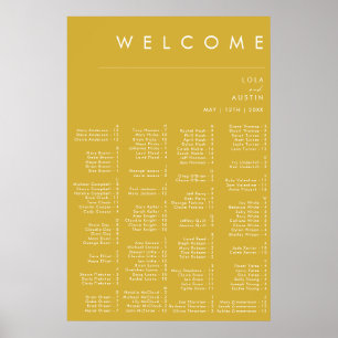 Affiche Carte de siège alphabétique minimaliste Or moderne