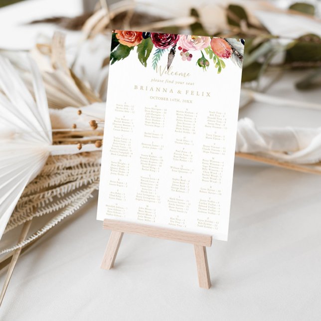 Affiche Carte de siège Alphabétique Tropicale Boho Or (Créateur téléchargé)