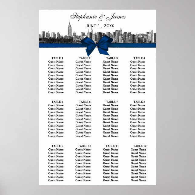 Affiche Carte de siège BW Bleu Bw à large bande NYC (Devant)