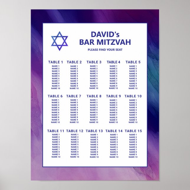Affiche Carte de siège David Bar Bar Mitzvah (Devant)