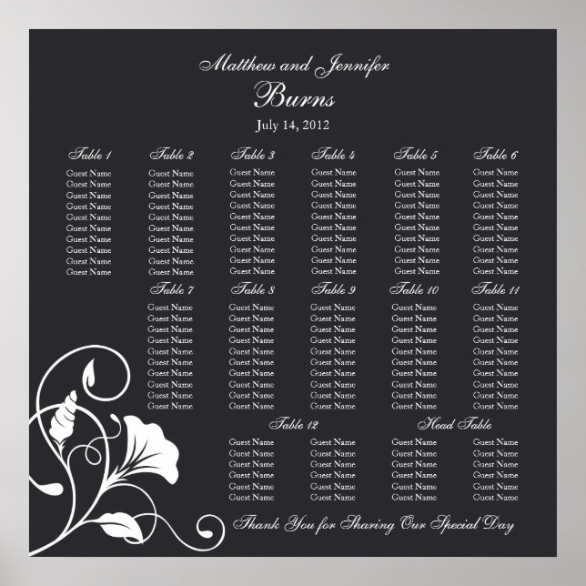 Affiche Carte de siège de la réception de mariage de Carré (Devant)