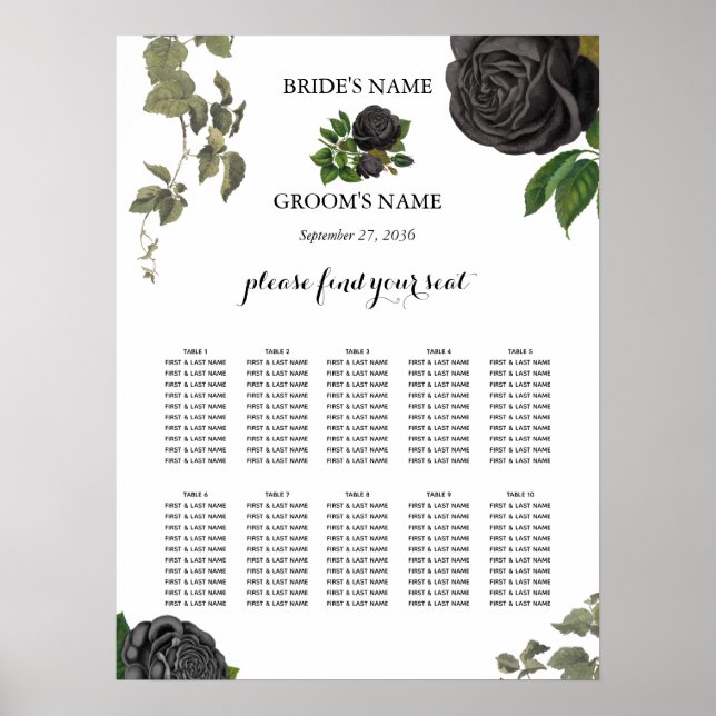 Affiche Carte de siège de Mariage blanc Rose d'Halloween g (Devant)