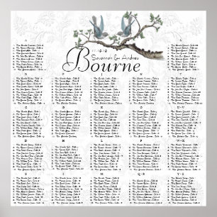 Affiche Carte de siège de réception Mariage vintage Bluebi