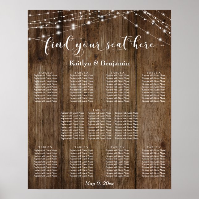 Affiche Carte de siège de réception sur mesure et en bois (Devant)