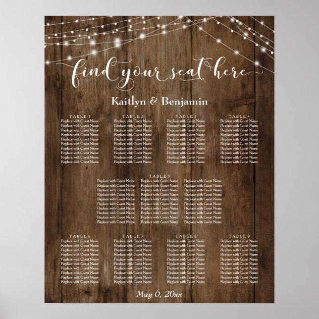 Affiche Carte de siège de réception sur mesure et en bois (Devant)