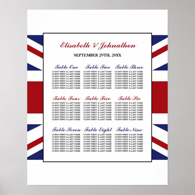 Affiche Carte de siège du Mariage britannique du pavillon  (Devant)