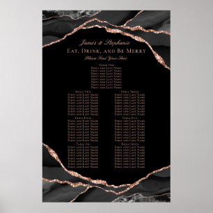Affiche Carte de siège du Mariage d'âge or Rose noir