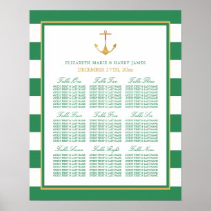 Affiche Carte de siège du Mariage d'Ancre d'or nautique vi