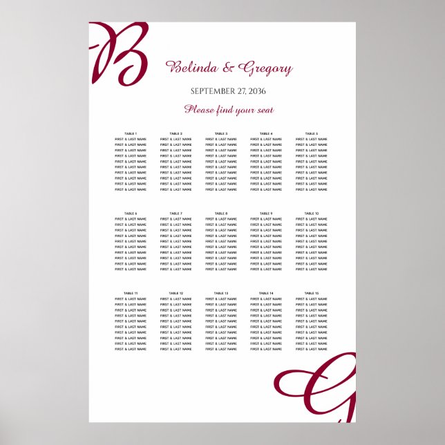Affiche Carte de siège du Mariage de automne d'automne de  (Devant)