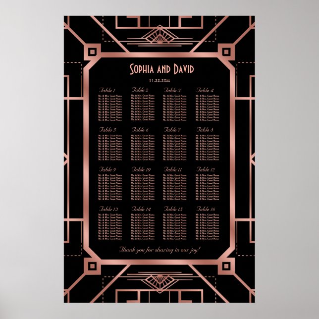 Affiche Carte de siège en cuivre noir Great Gatsby de luxe (Devant)