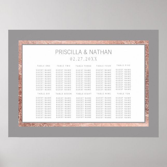 Affiche Carte de siège en gris ardoise simple Rose (Devant)