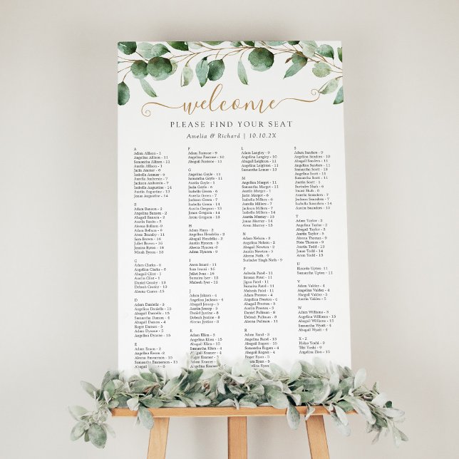 Affiche Carte de siège Mariage alphabétique simple (Créateur téléchargé)
