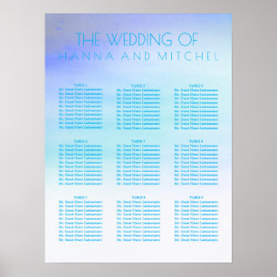 Affiche Carte de siège Mariage aux aquarelles bleu