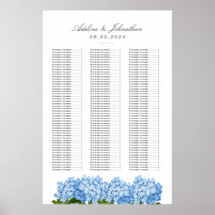 Affiche Carte de siège Mariage Blue Hydrangea