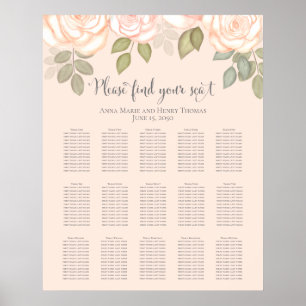 Affiche Carte de siège Mariage couleur aquarelle Dusty Ros