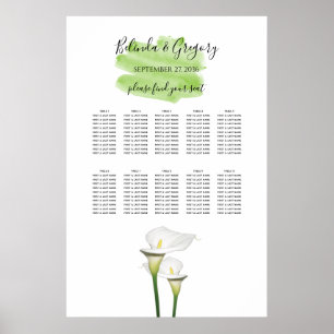 Affiche Carte de siège Mariage d'aquarelle Calla Lilies