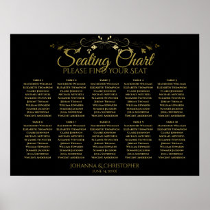 Affiche Carte de siège Mariage de 10 tables Gold & Black