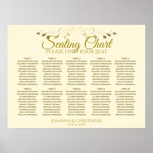 Affiche Carte de siège Mariage de 10 tables Gold & Cream S (Devant)