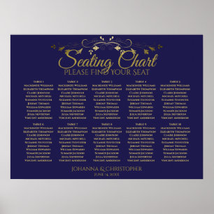 Affiche Carte de siège Mariage de 10 tables Gold & Navy si