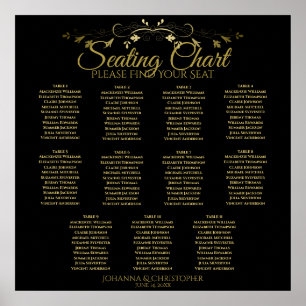 Affiche Carte de siège Mariage de 11 tables Gold & Black