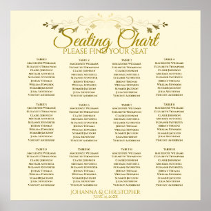 Affiche Carte de siège Mariage de 12 tables Gold & Cream S