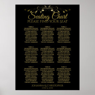 Affiche Carte de siège Mariage de 9 tables Gold & Black