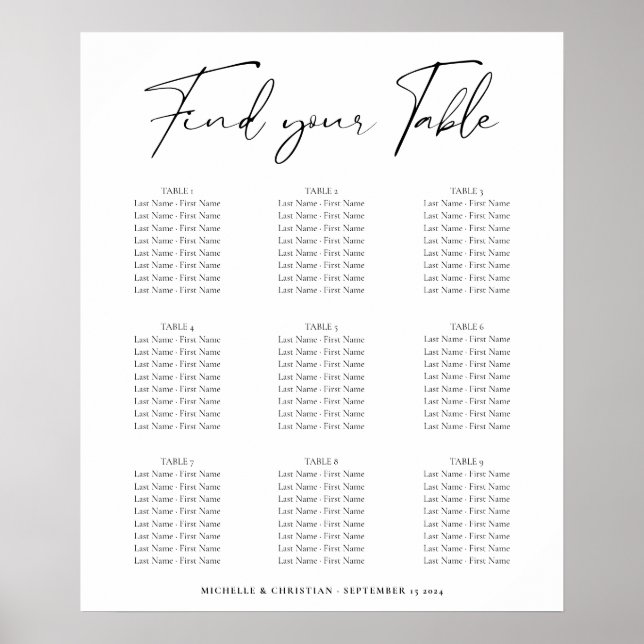 Affiche Carte de siège Mariage de calligraphie minimale mo (Devant)