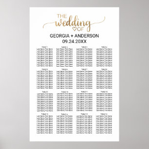 Affiche Carte de siège Mariage de calligraphie or simple