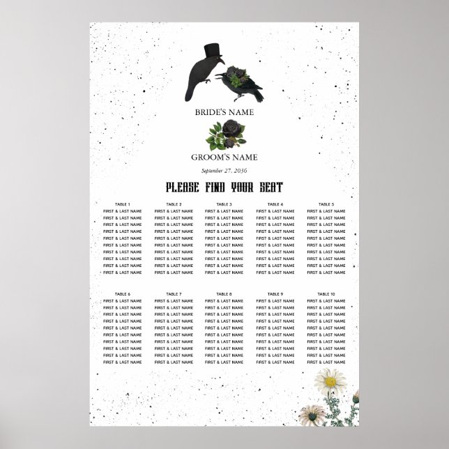 Affiche Carte de siège Mariage de corbeaux Rose noirs d'Ha (Devant)
