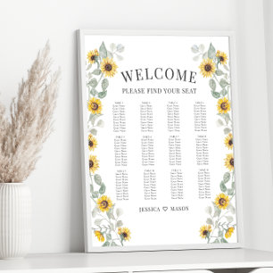 Affiche Carte de siège Mariage de fleurs de soleil jaunes