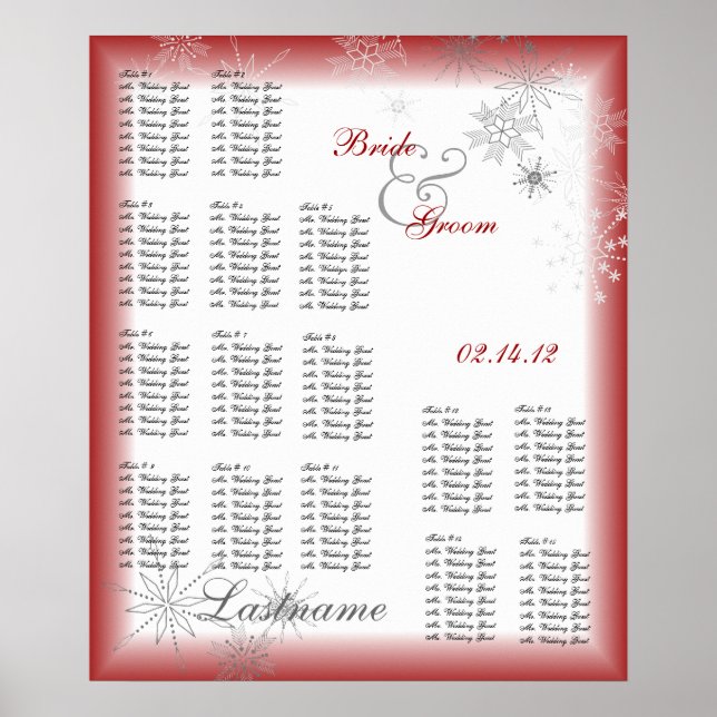 Affiche Carte de siège Mariage de flocon de neige rouge (Devant)