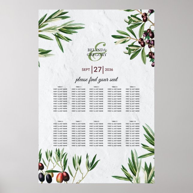 Affiche Carte de siège Mariage de l'île grecque Feuille d' (Devant)