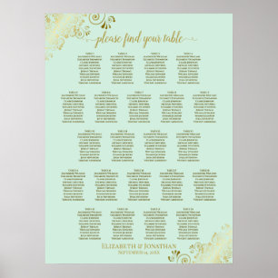 Affiche Carte de siège Mariage de table Mint Green & Gold