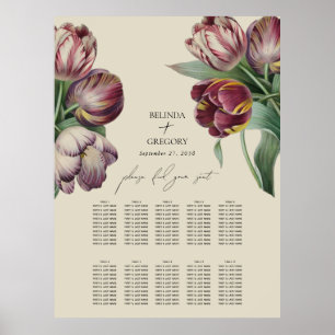 Affiche Carte de siège Mariage de tulipes pourpres aquarel