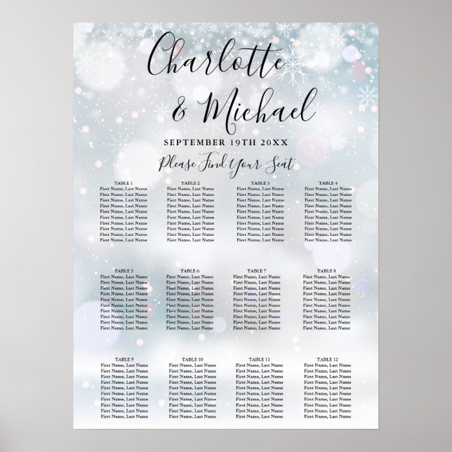 Affiche Carte de siège Mariage des flocons d'hiver (Devant)