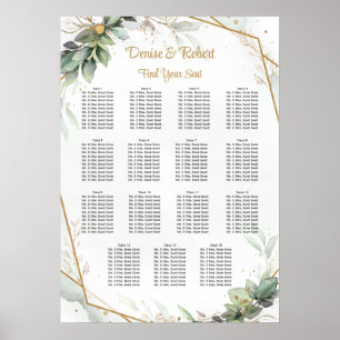 Affiche Carte de siège Mariage d'or Feuille Eucalyptus