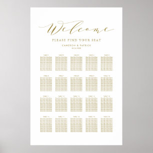 Affiche Carte de siège Mariage du script de peinture or