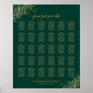 Affiche Carte de siège Mariage Emerald Green Gold 30 Table