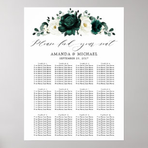 Affiche Carte de siège Mariage Emerald Greenery Eucalyptus