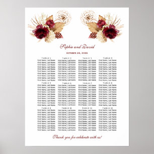 Affiche Carte de siège Mariage en herbe de Pampas Floral B