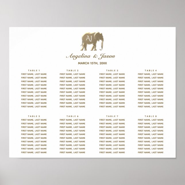 Affiche Carte de siège Mariage en or simple (Devant)