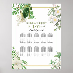 Affiche Carte de siège Mariage en or vert blanc