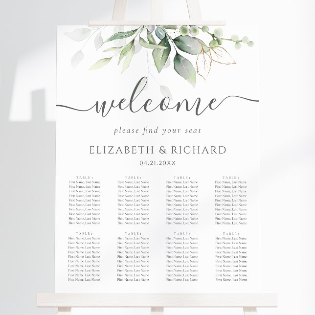 Affiche Carte de siège Mariage Eucalyptus (This seating chart features a lovely eucalyptus design. Perfect for your green wedding theme.)