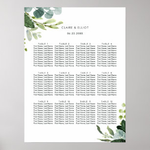 Affiche Carte de siège Mariage Eucalyptus Green Foliage