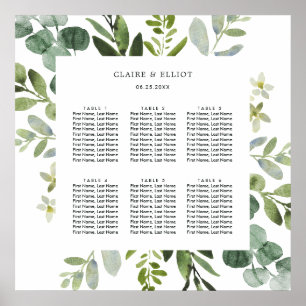 Affiche Carte de siège Mariage Eucalyptus Green Foliage