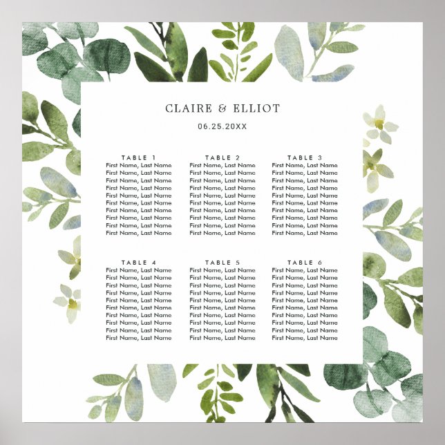 Affiche Carte de siège Mariage Eucalyptus Green Foliage (Devant)