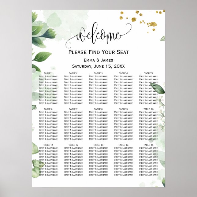 Affiche Carte de siège Mariage Eucalyptus vert (Devant)