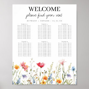 Affiche Carte de siège Mariage Fleur sauvage aquarelle